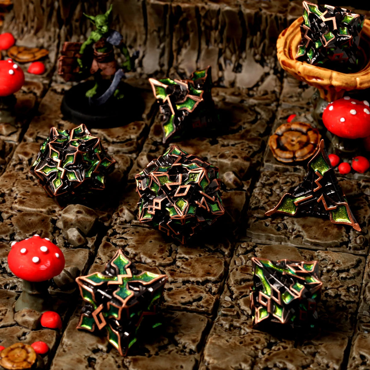 Elfan Woods Metal RPG Dice Set