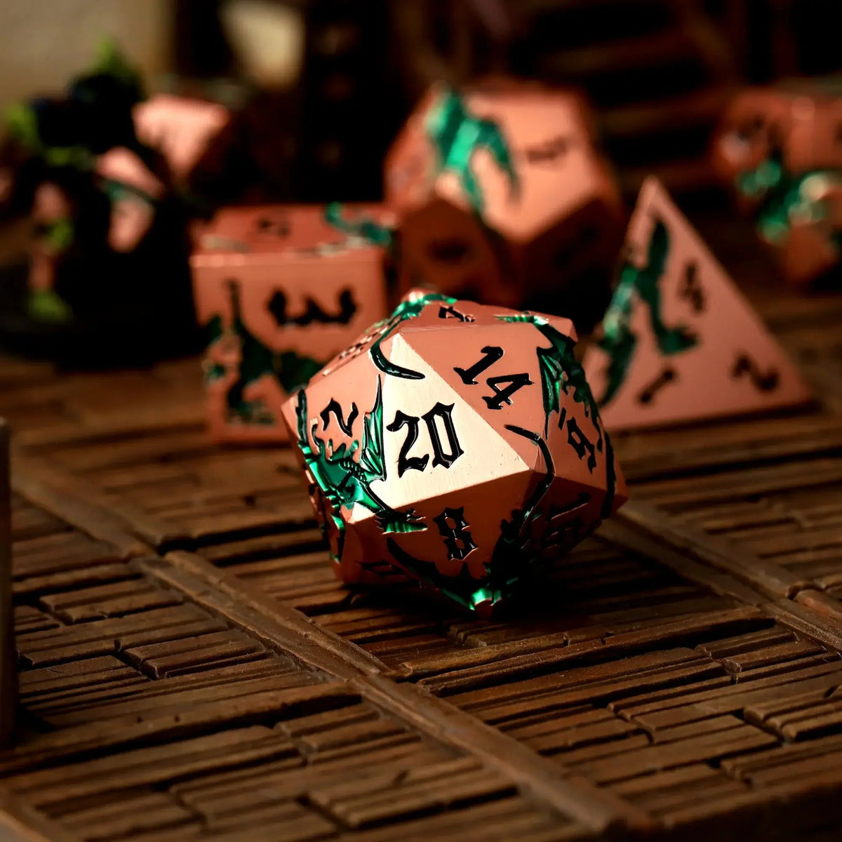 Viridian Flame Metal RPG Dice Set