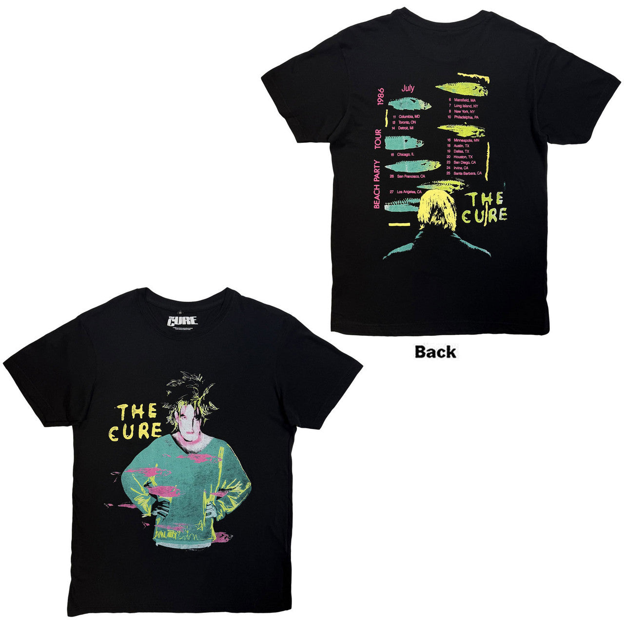 The Cure Unisex Premium Carbon T-Shirt: Beach Party Tour '86 (Black) (Back Print)
