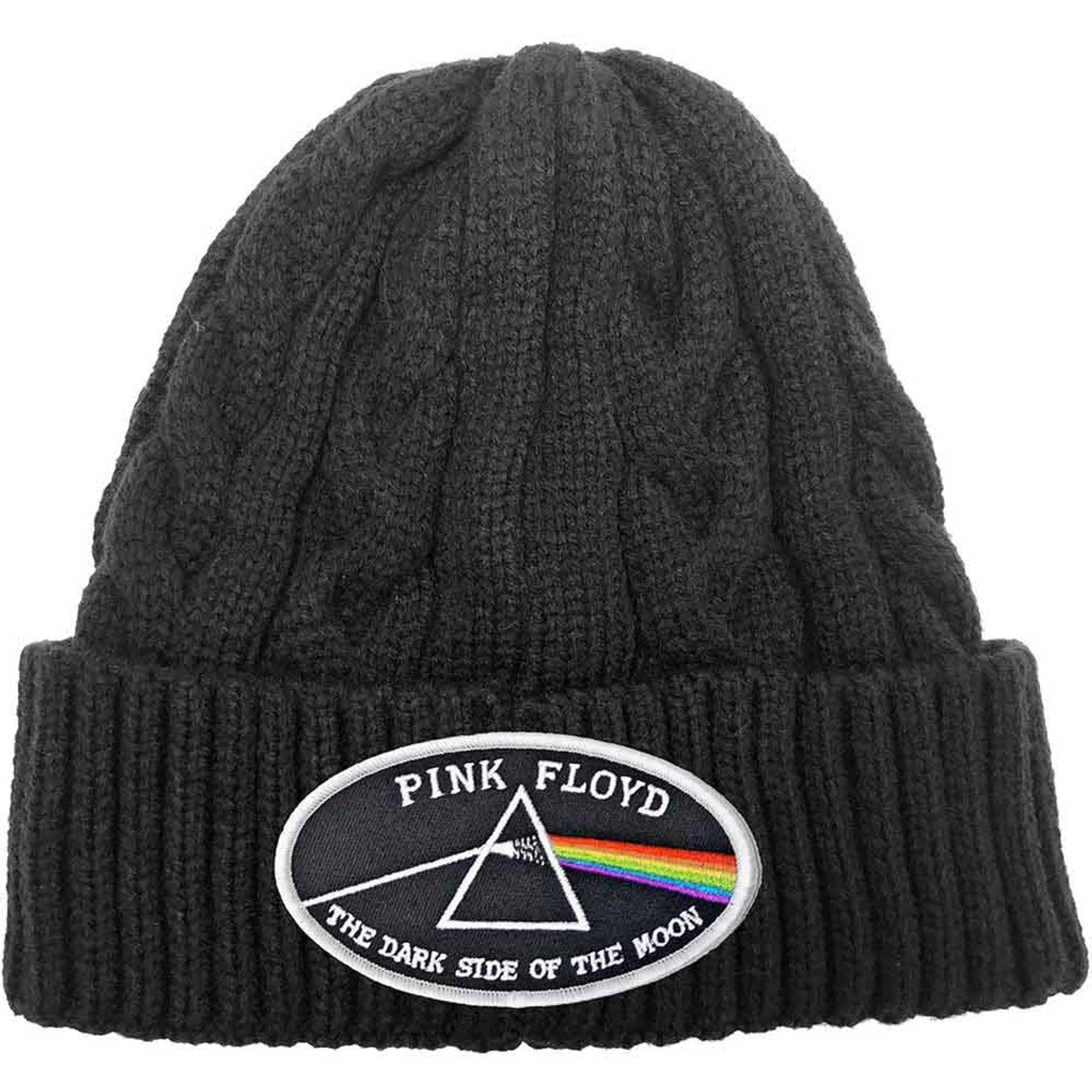 Pink Floyd Unisex Beanie Hat: The Dark Side of the Moon White Border (Black) (Cable Knit)