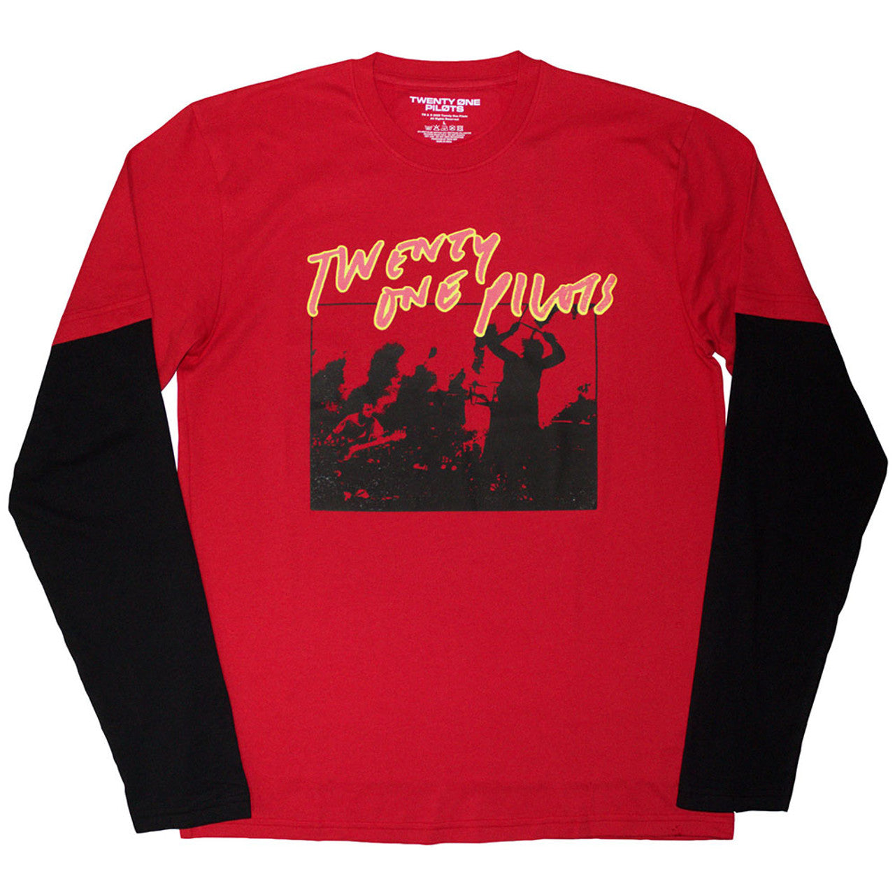 Twenty One Pilots Unisex Layered Long Sleeve T-Shirt: Live Scribble (Red & Black)