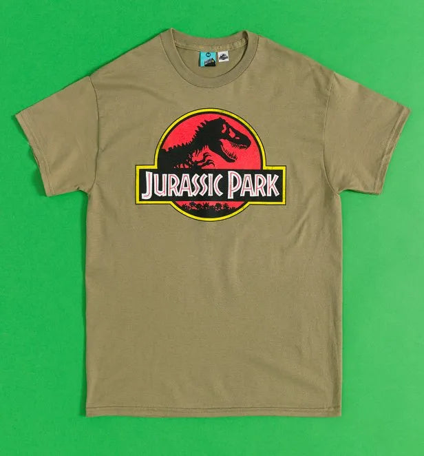 Jurassic Park Classic Logo Khaki T-Shirt