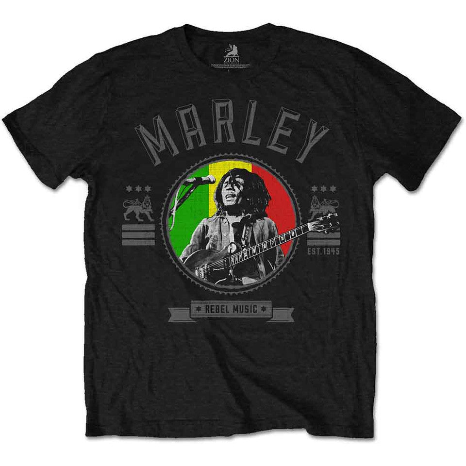 Bob Marley Unisex T-Shirt: Rebel Music Seal (Black)