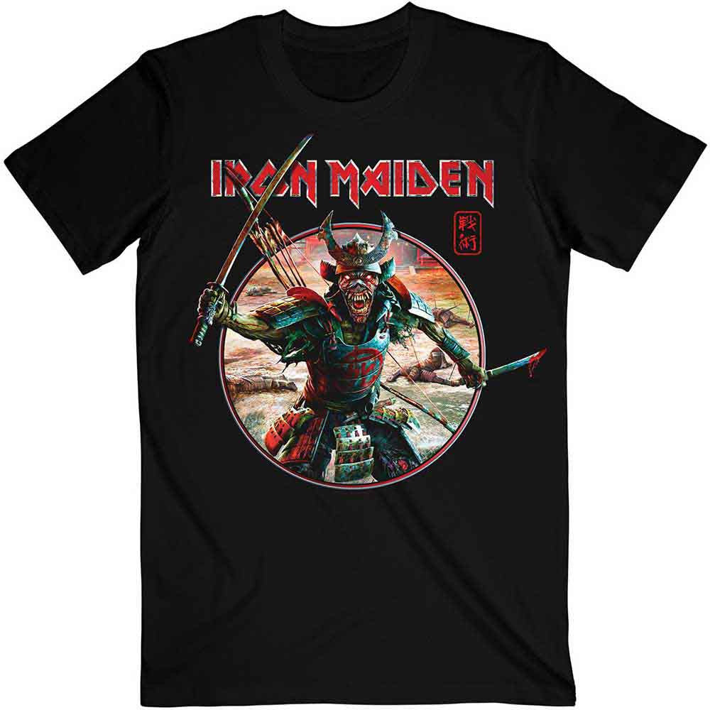 Iron Maiden Unisex T-Shirt: Senjutsu Eddie Warrior Circle (Black)