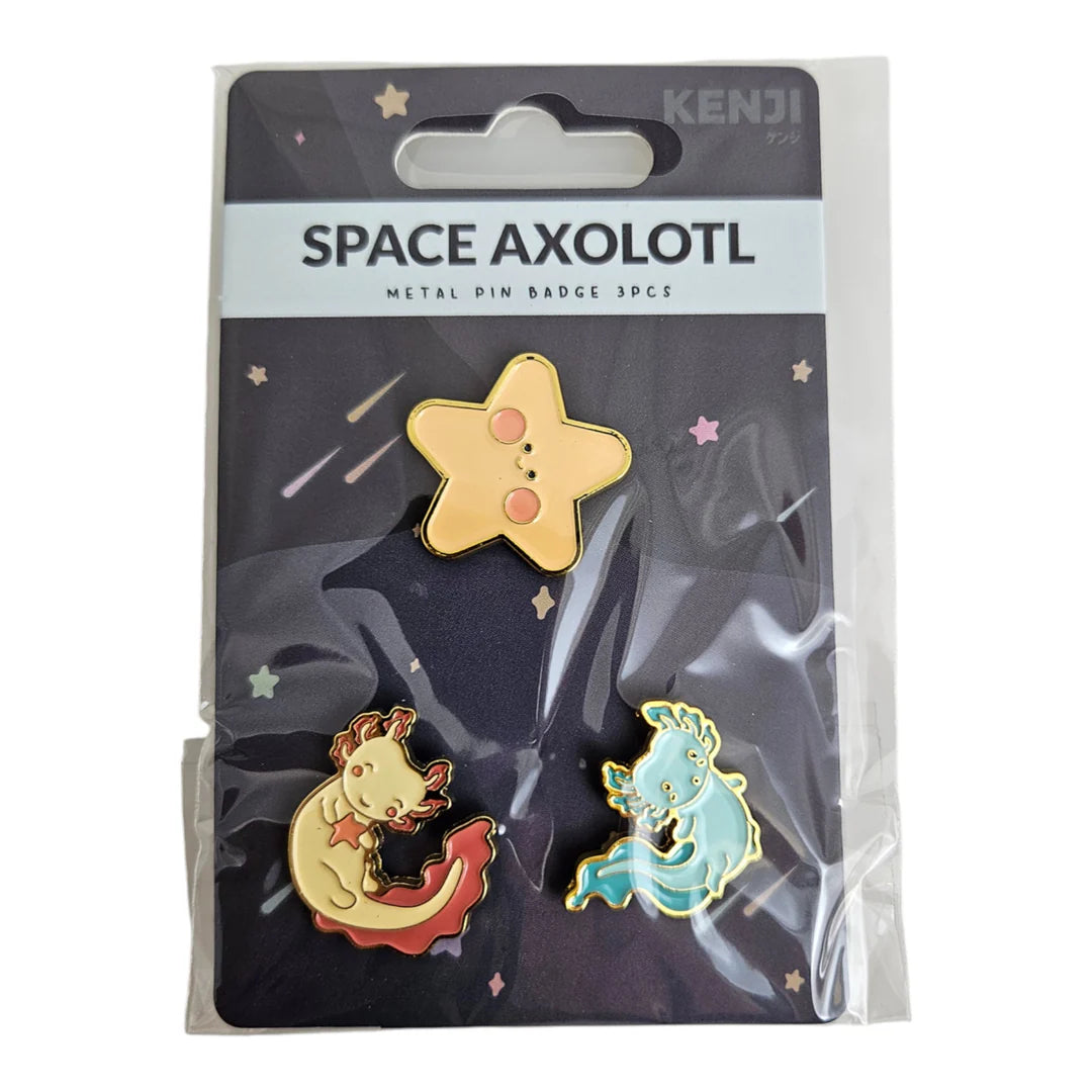 Metal Pin Badges 3pcs - Space Axolotl