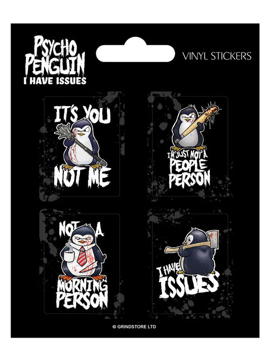 Psycho Penguin I Have Issues Vinyl Sticker Set