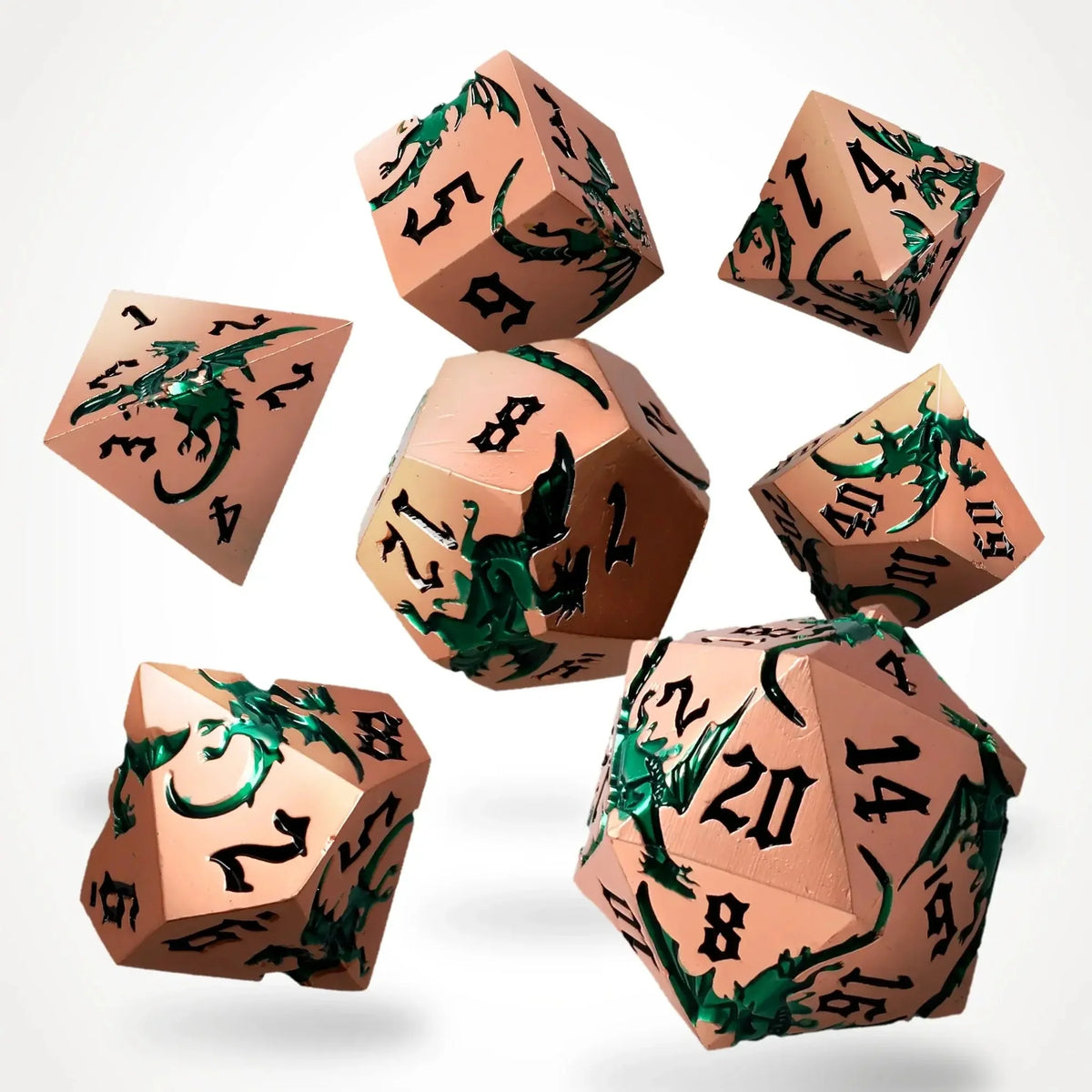Viridian Flame Metal RPG Dice Set