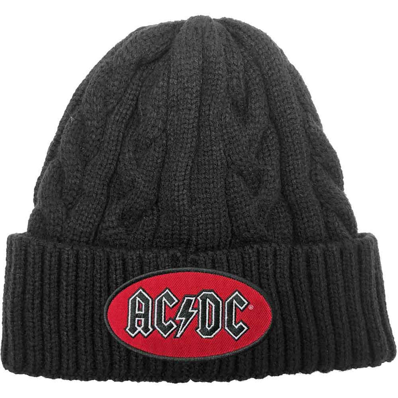 AC/DC Unisex Beanie Hat: Oval Logo (Black) (Cable Knit)