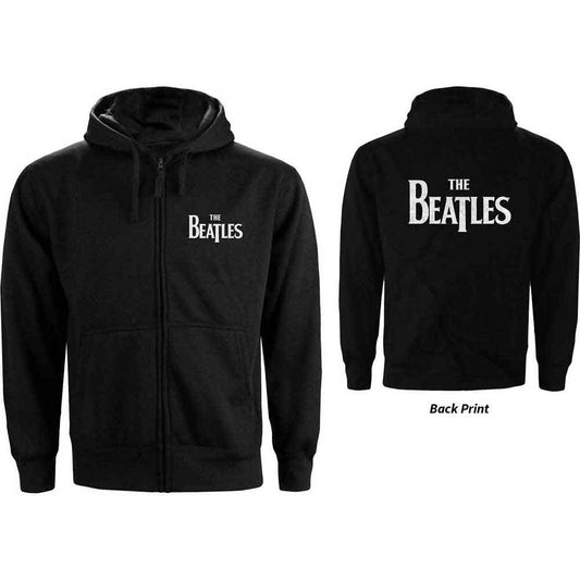 The Beatles Unisex Zipped Hoodie: Drop T Logo (Black) (Back Print)