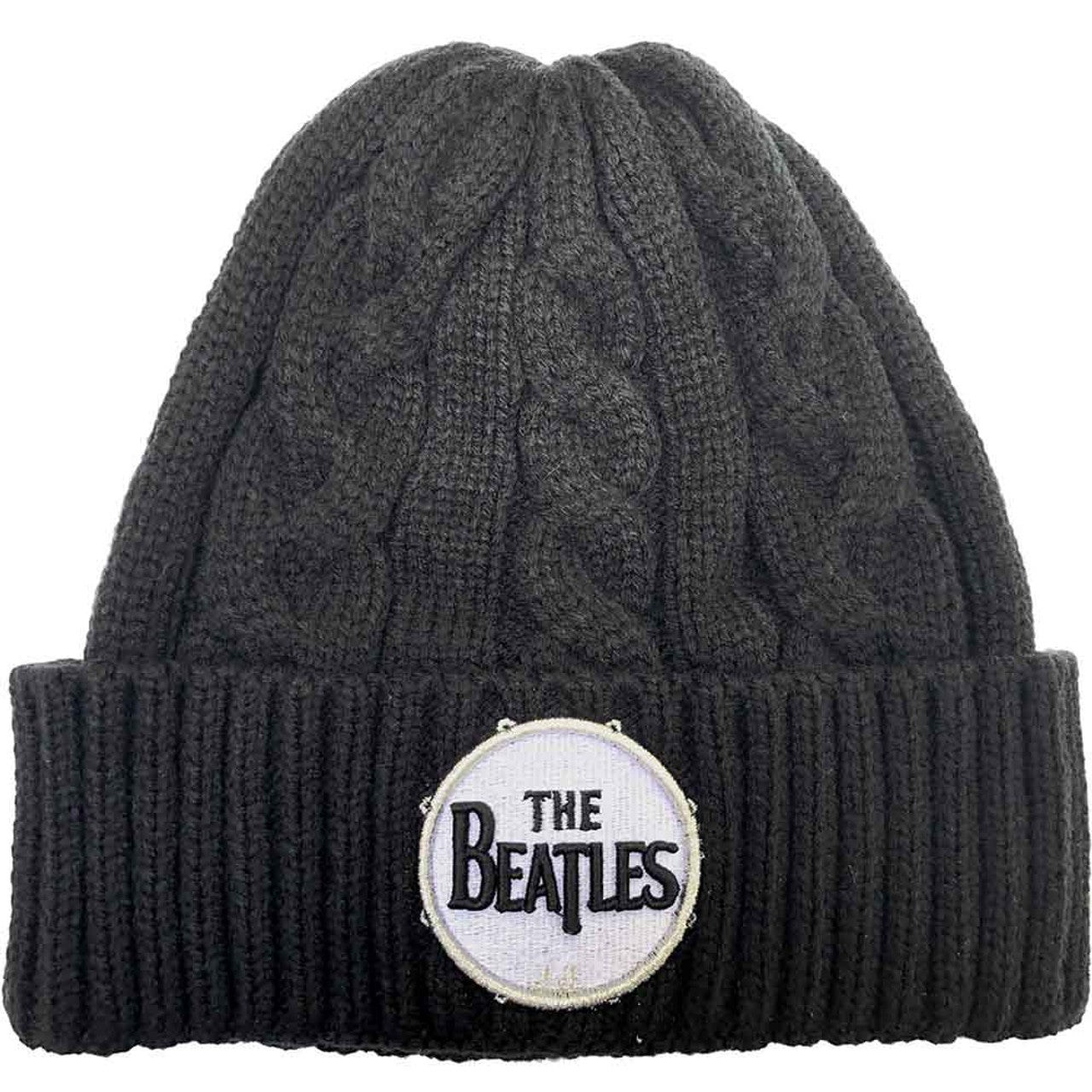 The Beatles Unisex Beanie Hat: Drum Logo (Black) (Cable Knit)