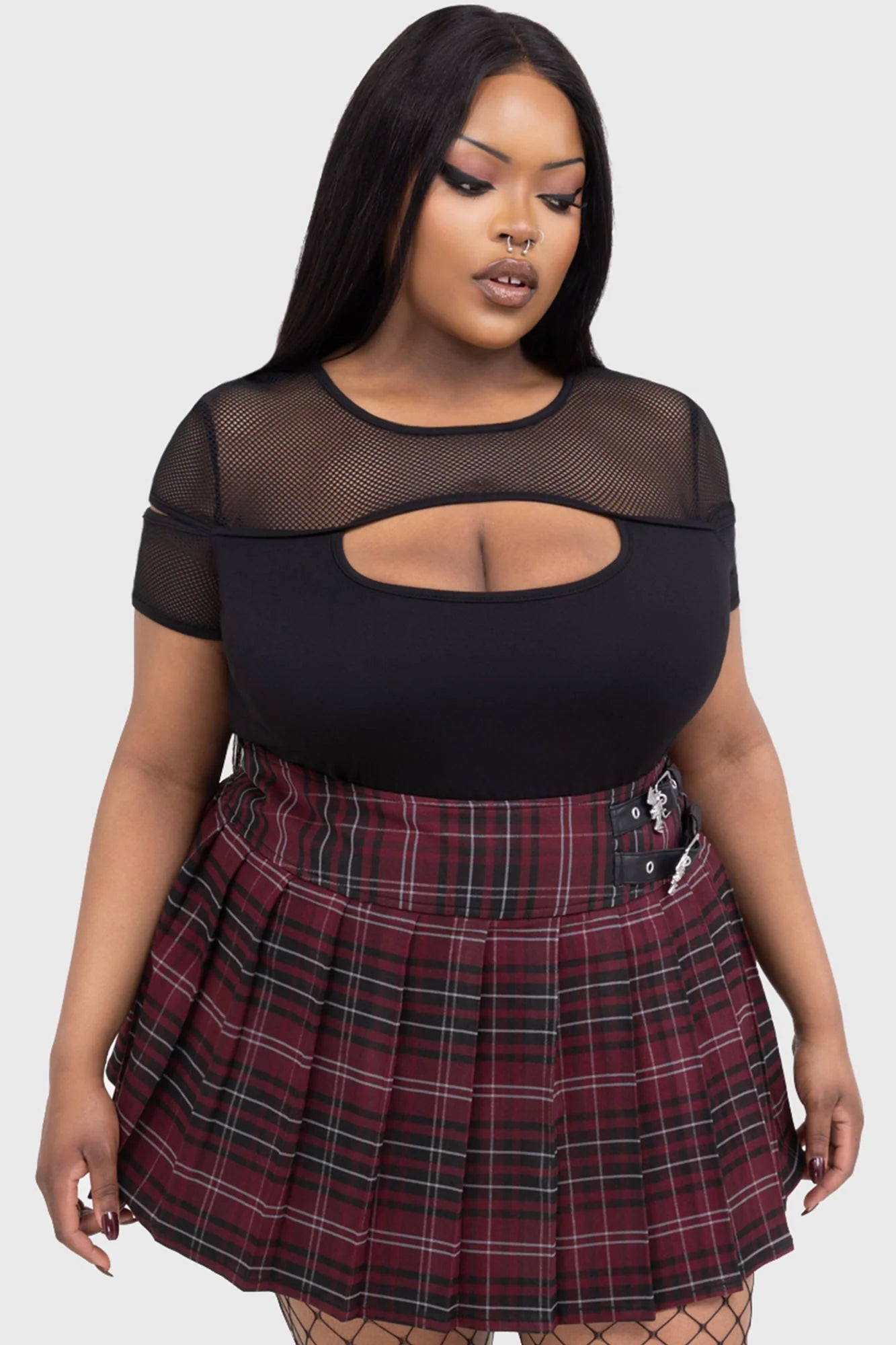 Killstar - Bat Girl Skirt [BURGUNDY TARTAN]