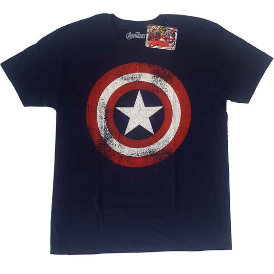 Marvel Comics Unisex T-Shirt: Captain America Distressed Shield (Navy Blue)