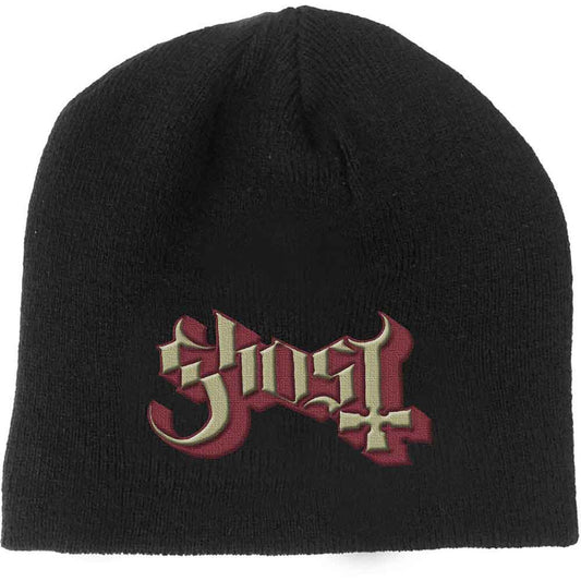 Ghost Unisex Beanie Hat: Logo Red & Gold (Black)