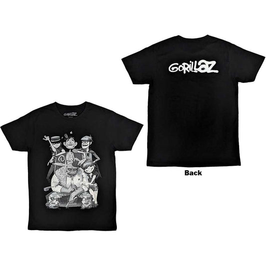 Gorillaz Unisex T-Shirt: George Spray (Black) (Back Print)