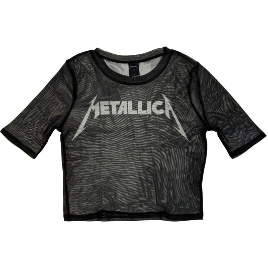 Metallica Ladies Mesh Crop Top: Logo (Black)