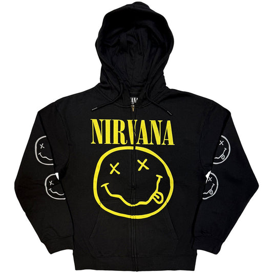 Nirvana Unisex Zipped Hoodie: Yellow Happy Face