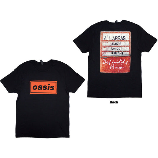 Oasis Unisex T-Shirt: Definitely Maybe AAA Pass (Black) (Back Print