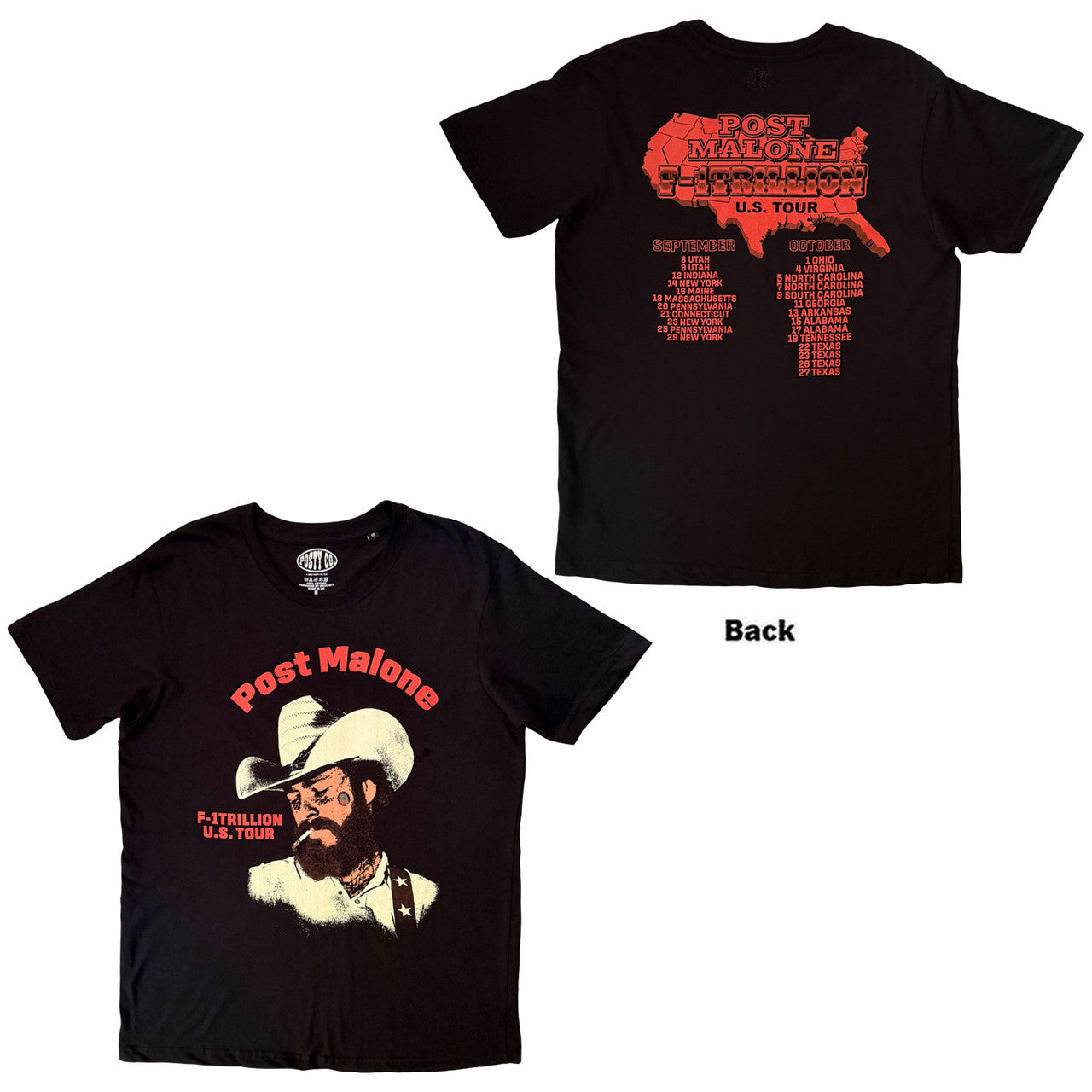 Post Malone Unisex T-Shirt: U.S. Tour (Black) (Back Print)