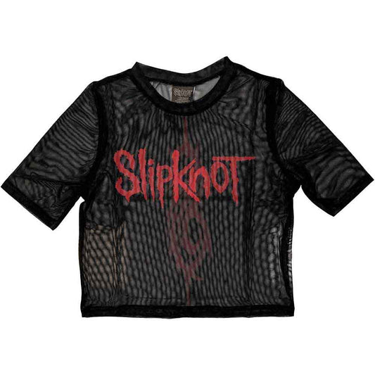 Slipknot Ladies Mesh Crop Top: Logo (Black) (Back Print)