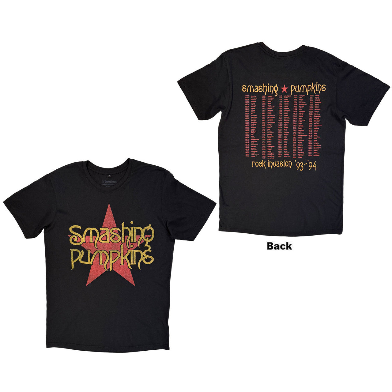 The Smashing Pumpkins Unisex Premium Carbon T-Shirt: Rock Invasion (Black) (Back Print)