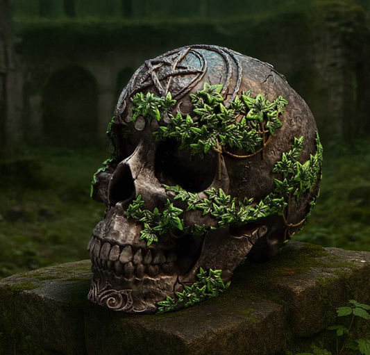 Aged Pentagram Skull 18.8cm