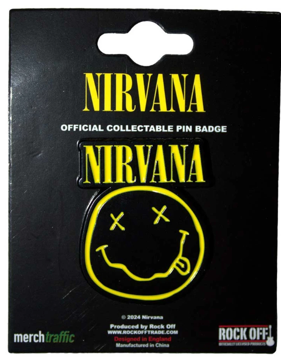 Nirvana Pin Badge: Logo & Happy Face Cut-Out