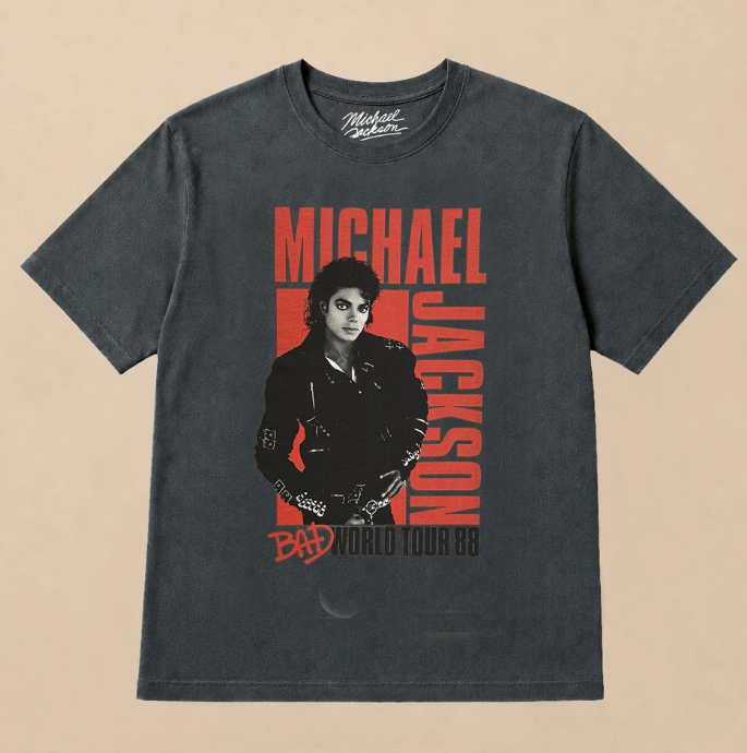 Michael Jackson Unisex T-Shirt: Bad World Tour '88 (Charcoal Grey) (Back Print)