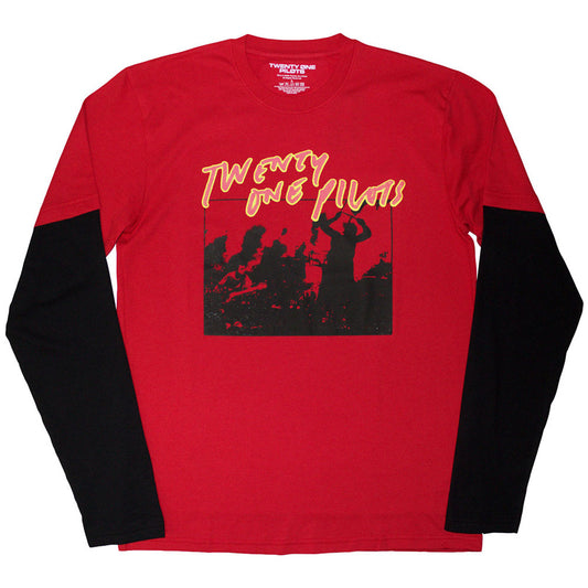 Twenty One Pilots Unisex Layered Long Sleeve T-Shirt: Live Scribble (Red & Black)