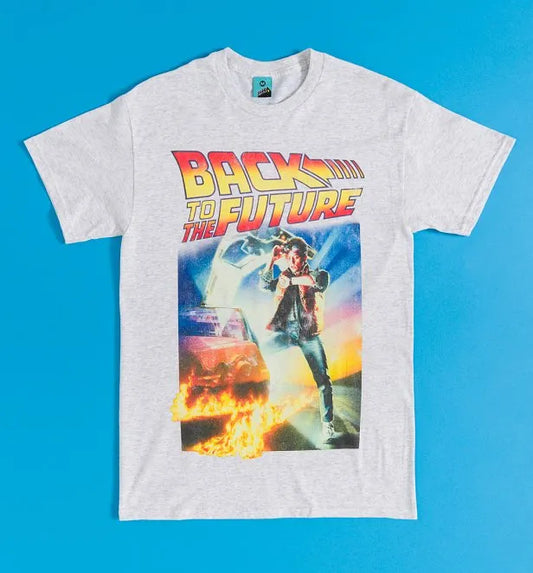 Back To The Future Movie Poster Light Grey Marl T-Shirt