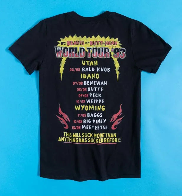Beavis And Butt-Head World Tour '93 Black T-Shirt with Back Print