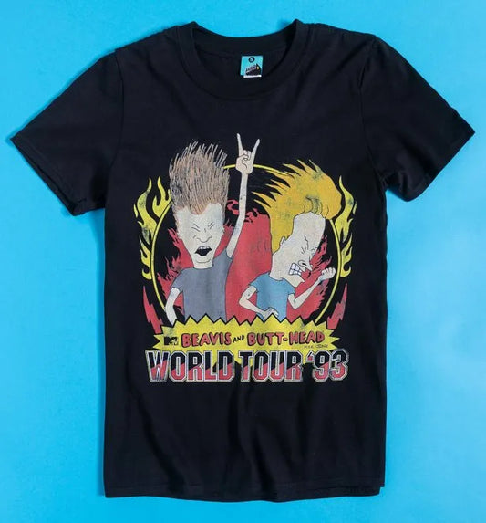 Beavis And Butt-Head World Tour '93 Black T-Shirt with Back Print