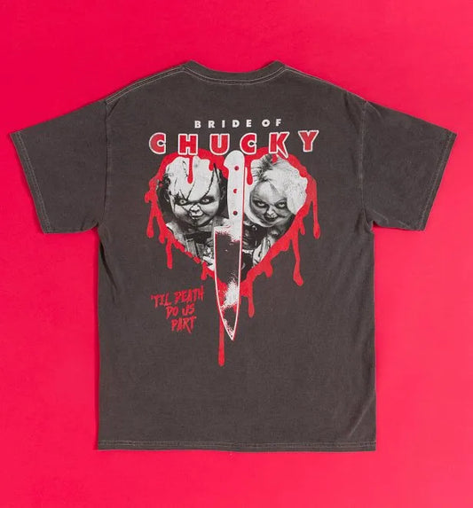 Bride Of Chucky 'Til Death Do Us Part Vintage Wash Charcoal T-Shirt with Back Print