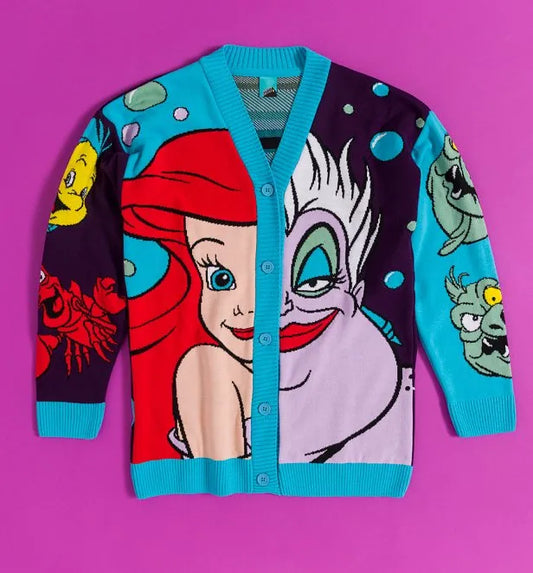 Disney The Little Mermaid Ariel And Ursula Oversized Knitted Cardigan