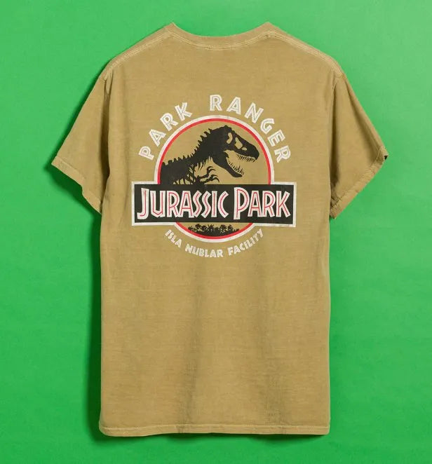 Jurassic Park Ranger Vintage Wash Khaki T-Shirt With Back Print
