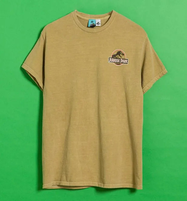 Jurassic Park Ranger Vintage Wash Khaki T-Shirt With Back Print