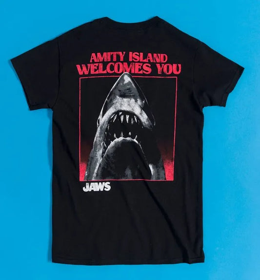Jaws Amity Island Welcomes You Black T-Shirt with Back Print