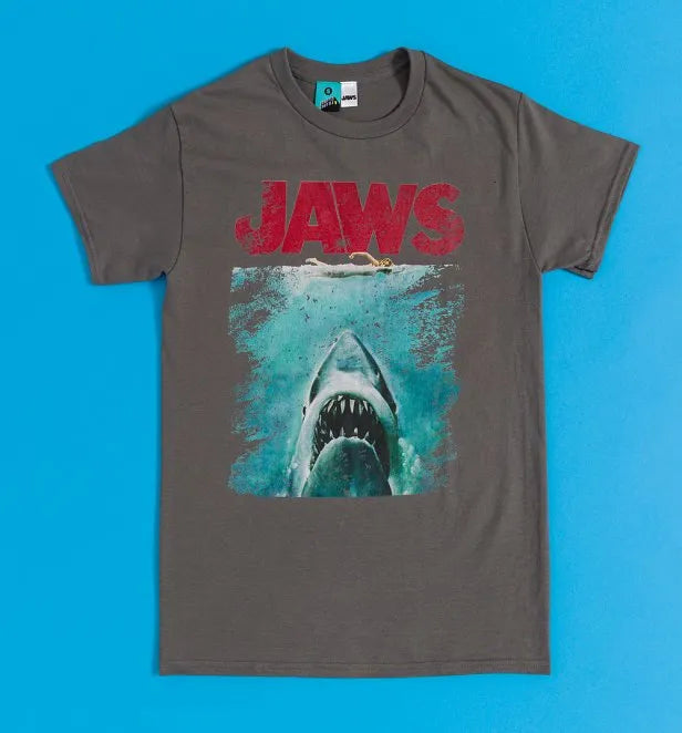 Jaws Distressed Movie Poster Charcoal T-Shirt
