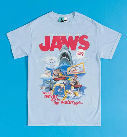 Jaws Retro Movie Montage Vintage Wash Blue T-Shirt