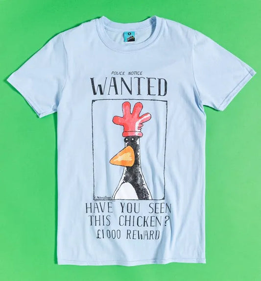 Blue Wallace And Gromit Feathers McGraw Wanted Poster T-Shirt