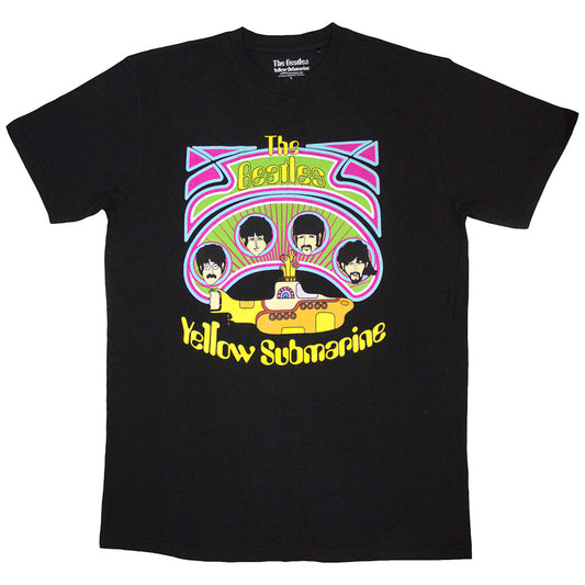 The Beatles Unisex T-Shirt: Yellow Submarine Heads in Circles v2 (Black)