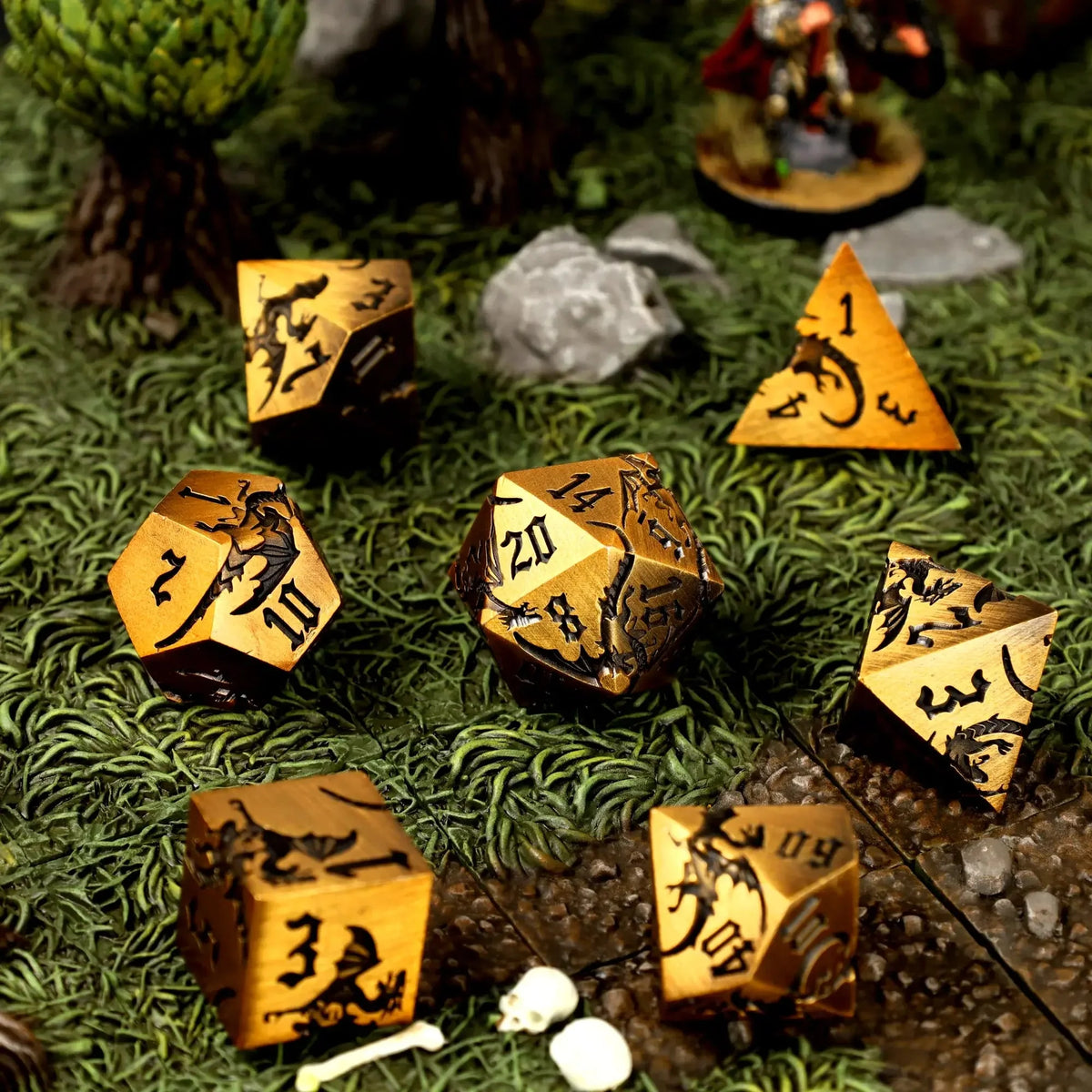 Ancient Cuprem Metal RPG Dice Set