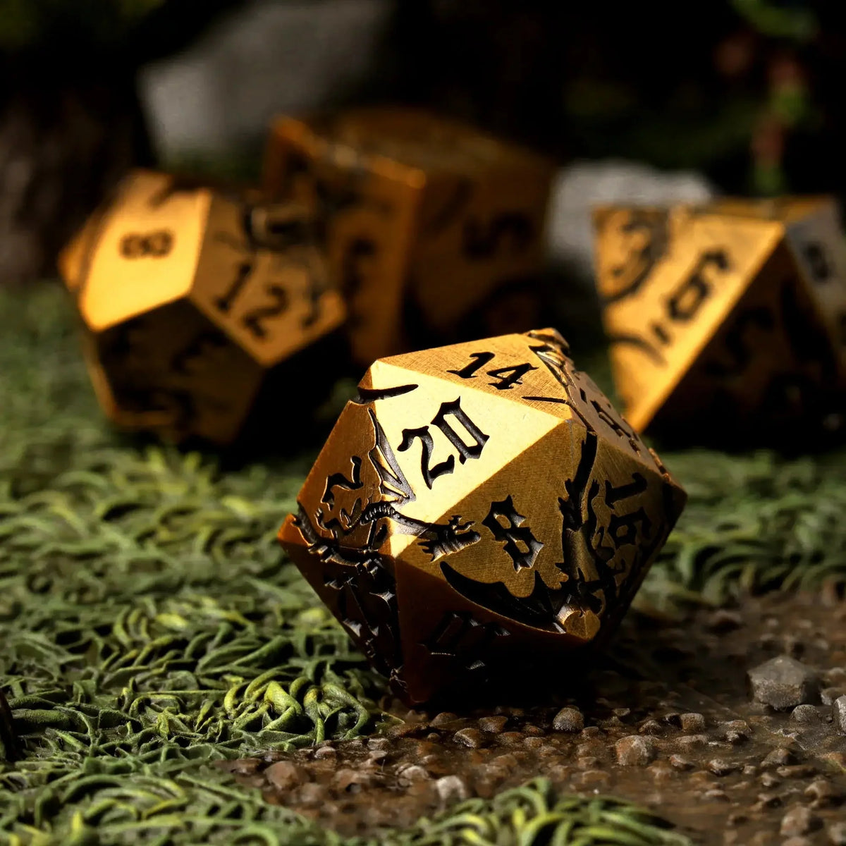 Ancient Cuprem Metal RPG Dice Set