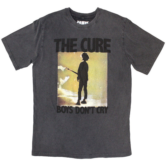 The Cure Unisex Stone Wash T-Shirt: Boys Don't Cry Box (Charcoal Grey)