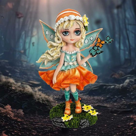 Summer Fae Fairy Figurine with Butterflies and Flowers