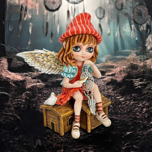 Autumn Fae Fairy Figurine with Dream Catcher and Bird 16.5cm