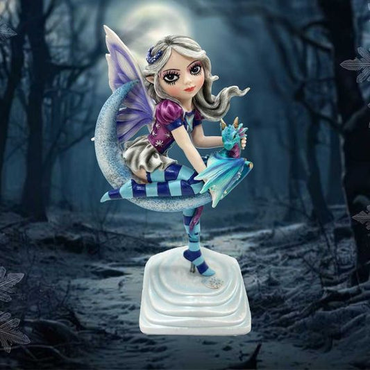 Lunar Fae Fairy Figurine with Dragon on Crescent Moon 17.5cm