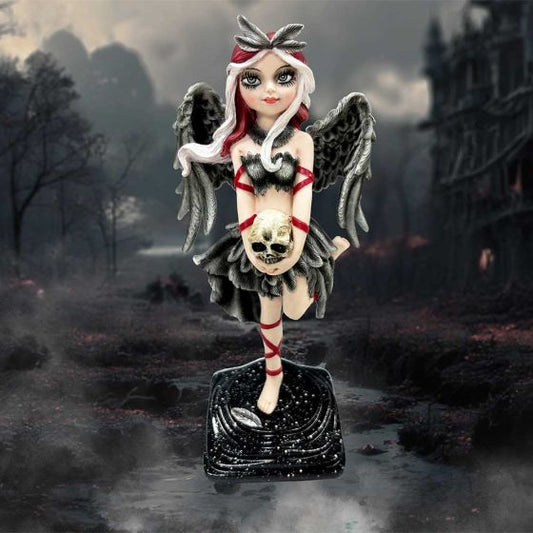 Shadow Fae Fairy Figurine with Feathered Skirt and Skull Accessory 19cm