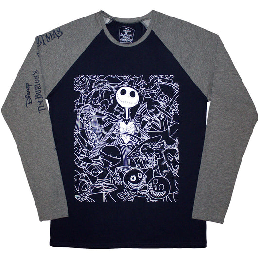 The Nightmare Before Christmas Unisex Raglan T-Shirt: Jack Crowd (Navy Blue & Grey) (Embellished)
